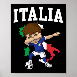 Poster Menino do Futebol Italiano Bandeira Itália Mapa Es