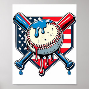 Poster Menino do Sorvete de Beisebol Gota Bandeira Americ