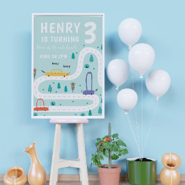 Poster Menino do Tema do Cartão de Transporte Bonito Aniv