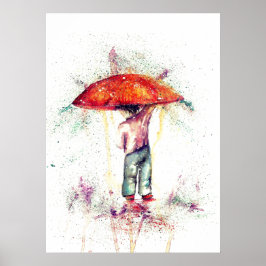 Poster Menino e guarda-chuva chuva aquarela decoração