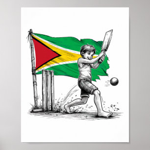 Poster Menino guianês jogando críquete1