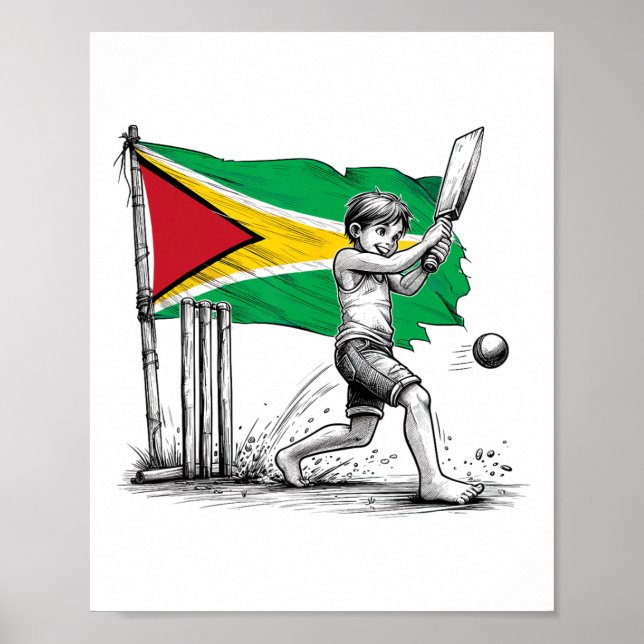 Poster Menino guianês jogando críquete1  (Frente)