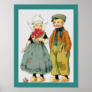 Póster Menino holandês bonito & menina do vintage com
