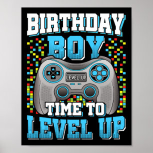 Poster Menino Hora de Subir de Nível Vídeo Game Aniversár