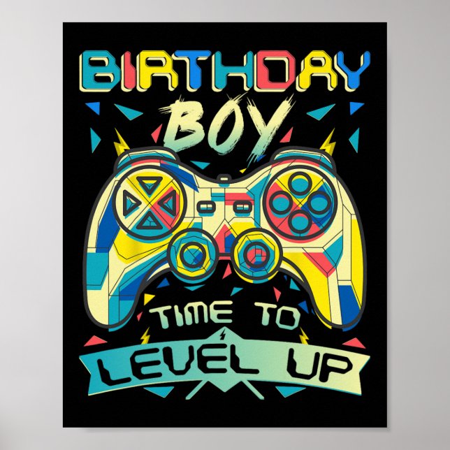 Poster Menino Hora de Subir de Nível Vídeo Game Aniversár (Frente)