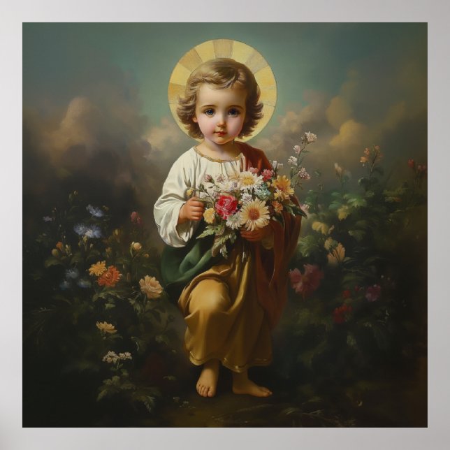 Poster Menino Jesus com Flores Religioso Católico (Frente)