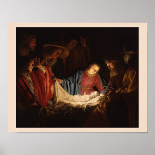Poster Menino Jesus no Nascimento e Maria Arte Iluminada