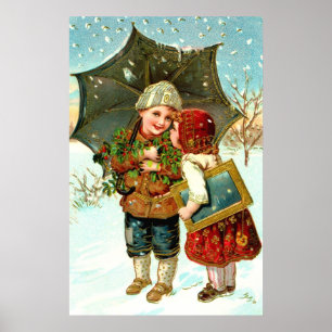 Póster Menino, menina e guarda-chuva