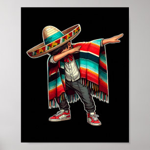 Poster Menino Mexicano Dabbing Poncho Engraçado Cinco De