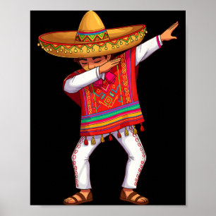 Poster Menino mexicano fazendo dab com poncho engraçado c