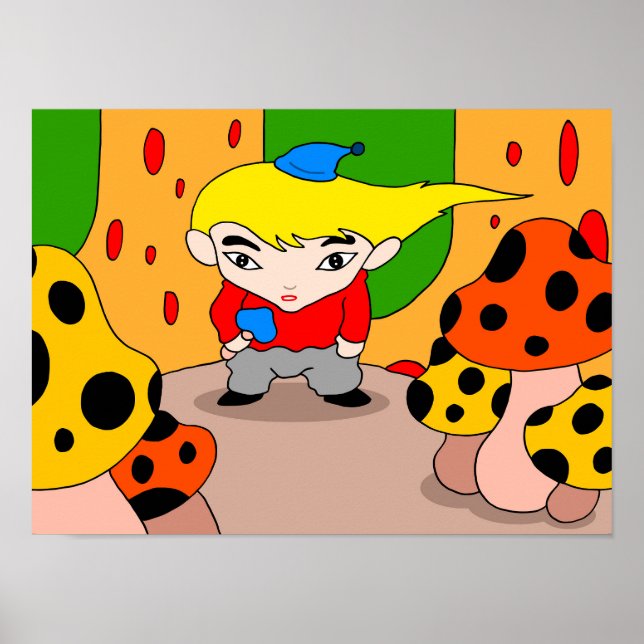 Poster Menino misterioso da floresta de cogumelos. (Frente)