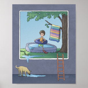 Poster Menino no pôster da piscina infantil