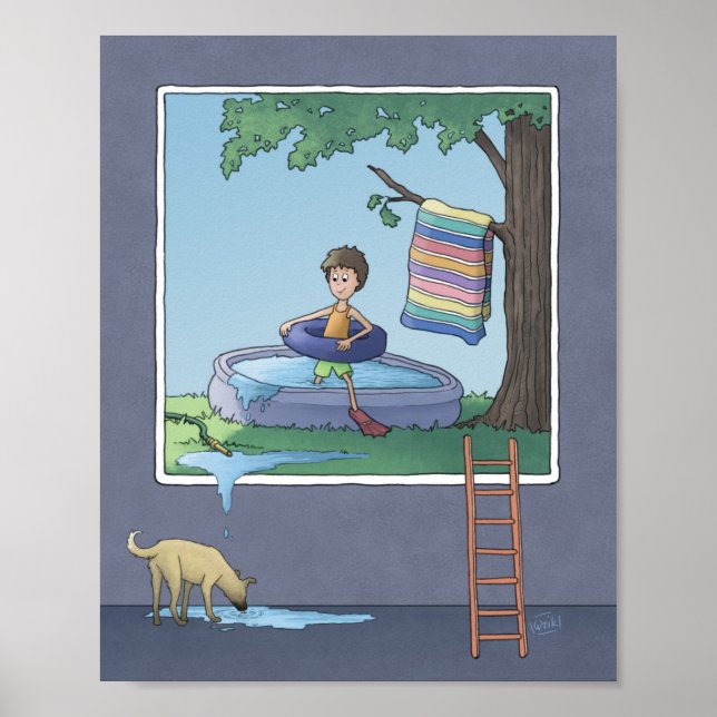 Poster Menino no pôster da piscina infantil (Frente)
