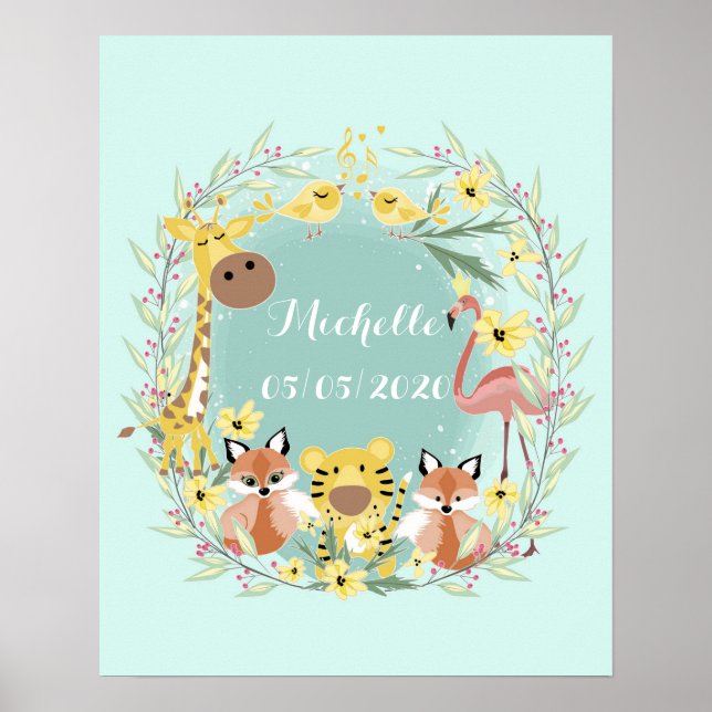 Poster Menino ou chá de fraldas de animais da selva. (Frente)