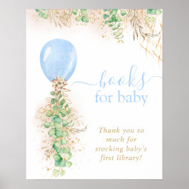 Poster Menino Ouro Brilho Eucalipto Balão Livros Para Beb
