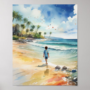 Poster Menino pela Sea Watercolor