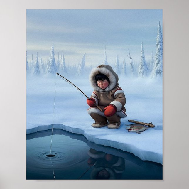 Poster Menino pescando no gelo (Frente)
