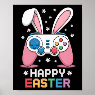 Poster Meninos Feliz Dia de Páscoa Coelho Ovo Video Game 
