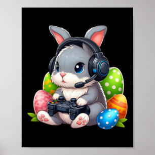 Poster Meninos Feliz Dia de Páscoa Coelho Ovo Video Game