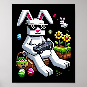 Poster Meninos Feliz Dia de Páscoa Coelho Ovo Video Game