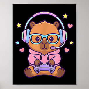 Poster Meninos gamers divertidos fofos kawaii de capivara