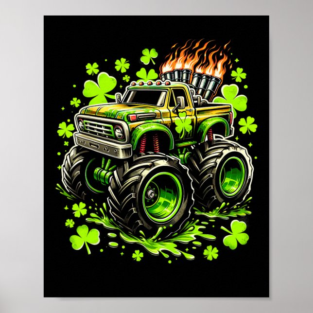 Poster Meninos Monstro Caminhão Verde Shamrock St Patrick (Frente)