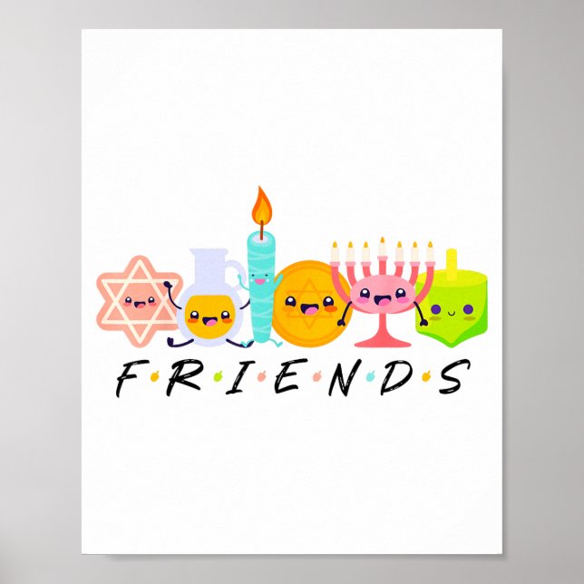 Poster Menorá de Amigos do Hanukkah Dreide Judaico Tradic (Frente)