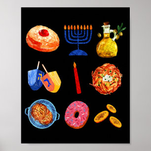 Poster Menorá Hanukkah Latke Dreidel Donut Chanukah Judai