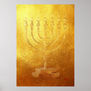 Poster Menorah dourado Judaica