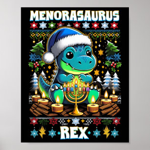 Poster Menorasaurus Rex Dino Trex Suéter Feio de Natal 