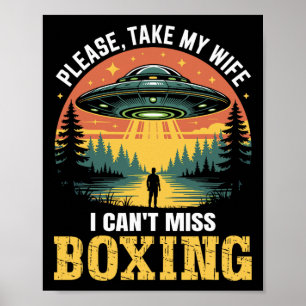 Poster Mens Funny Ufo Boxing Piada Abdução de Alienígenas