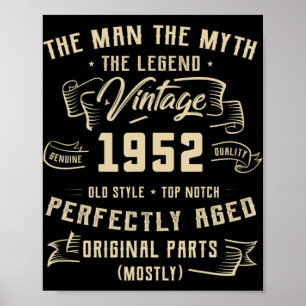 Poster Mens Man Myth Legend 1952 70 Aniversário Para 70