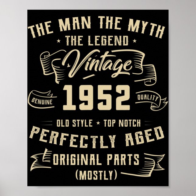 Poster Mens Man Myth Legend 1952 70 Aniversário Para 70 (Frente)