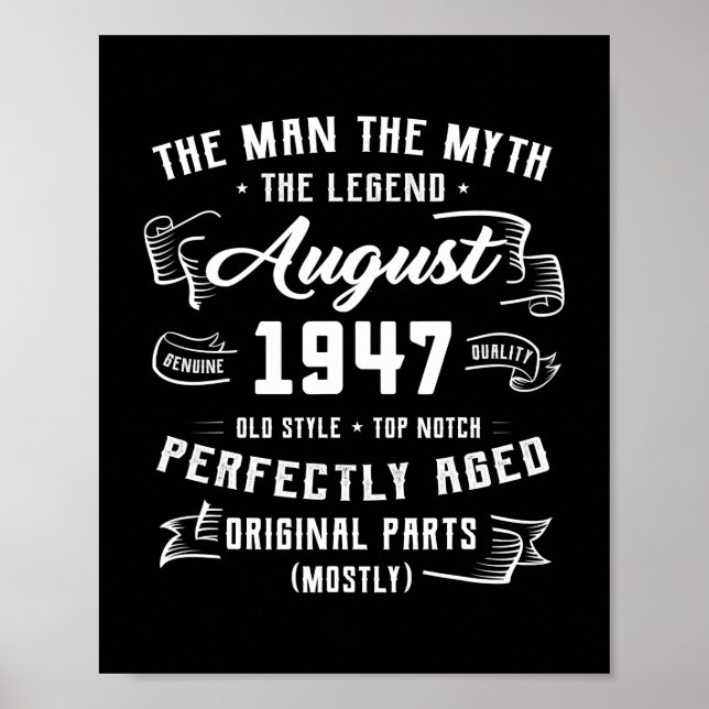 Poster Mens Man Myth Legend agosto de 1947 75º Aniversári (Frente)