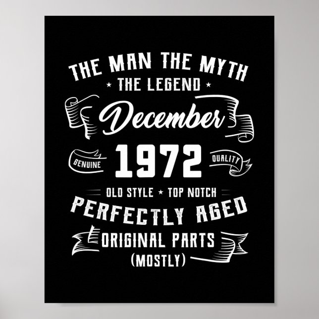 Poster Mens Man Myth Legend dezembro de 1972 50º Aniversá (Frente)
