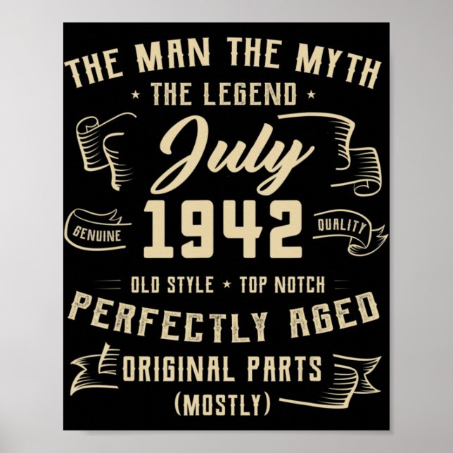 Poster Mens Man Myth Legend Julho de 1942 80 Aniversário  (Frente)