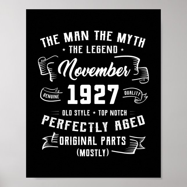 Poster Mens Man Myth Legend novembro de 1927 95º Aniversá (Frente)