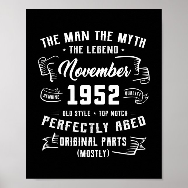 Poster Mens Man Myth Legend novembro de 1952 70 Aniversár (Frente)