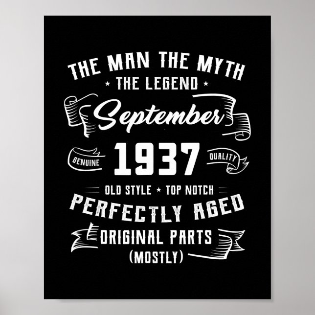 Poster Mens Man Myth Legend setembro de 1937 85º aniversá (Frente)