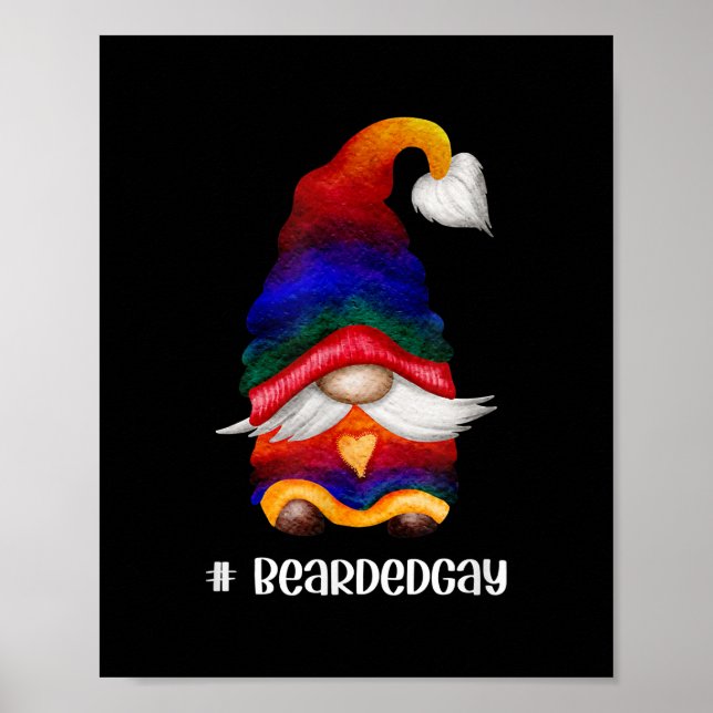 Poster Mens Rainbow Heart Gnomo com barba barbuda (Frente)