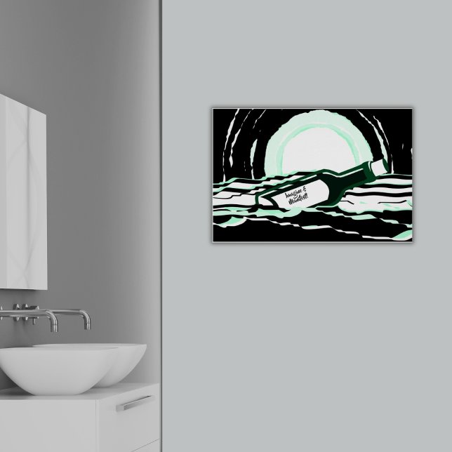 Poster Mensagem abstrato Full Moon Ocean Num Frasco (Abstract Full Moon Ocean Message In A Bottle Poster, Imagine and Manifest, Bathroom)