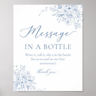 Poster Mensagem de Casamento Azul Francês em Uma Garrafa