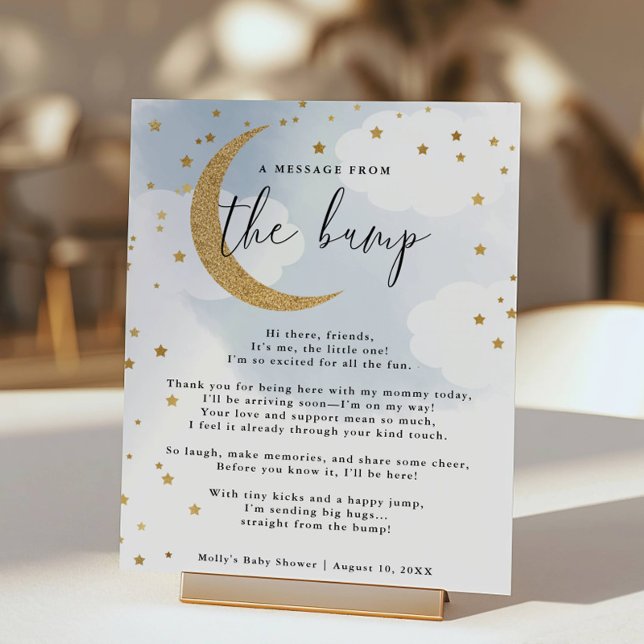 Poster Mensagem do Chá de fraldas da Lua Dourada Azul Bum (Criador carregado)