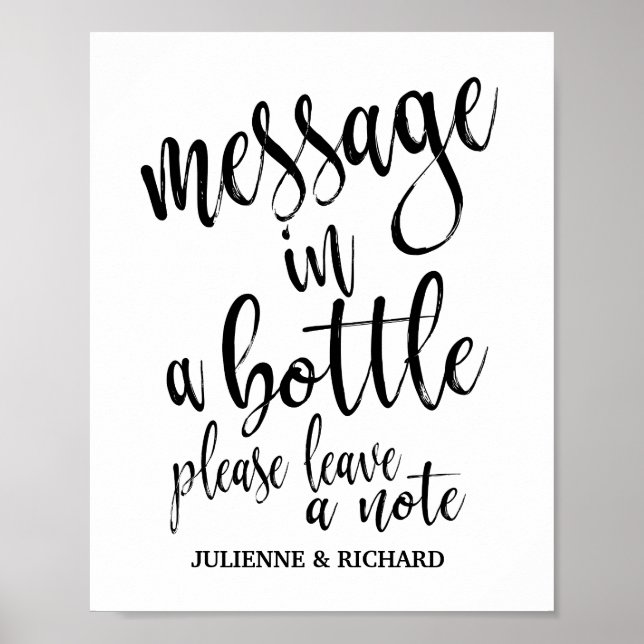 Póster Mensagem em um Bottle 8x10 Wedding Guest Book Sign (Frente)