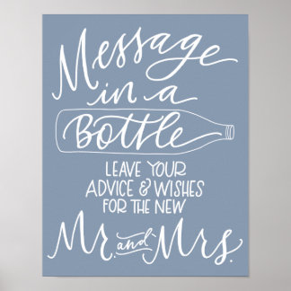 Poster Mensagem em um Sinal de Casamento de Garrafa - Azu