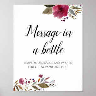 Poster Mensagem Em Uma Garrafa Aconselhar Burgundy Floral