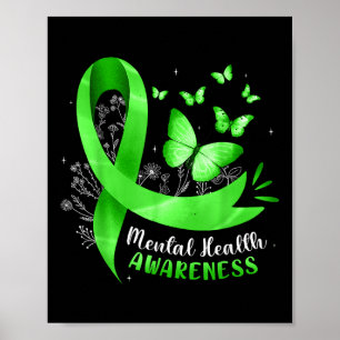 Poster Mental Saúde Consciência Borboleta Fita Verde Wo
