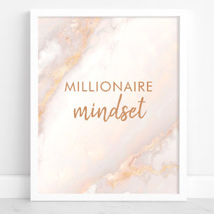 Poster Mentalidade de Milionário Peach Gold Mármore Citaç