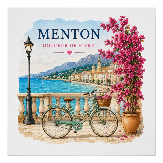 Póster Menton French Riviera  - bicycle  (Frente)