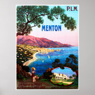 Poster MENTON French Riviera Cote D' Azur France Viagem